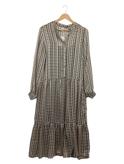 Soyaconcept Damen Maxikleid kariert Beige Bohemian Gr. M 38 Langarm