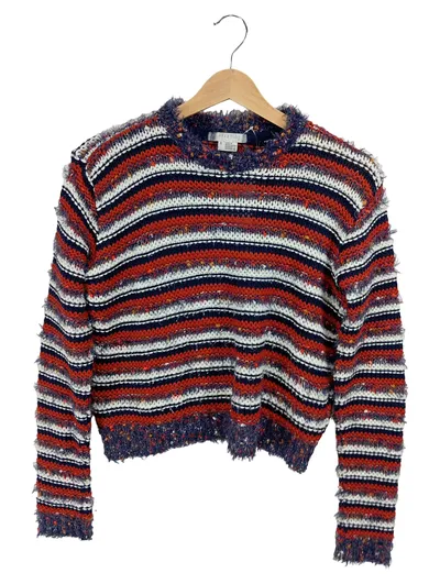 Cooperative Damen Pullover Gr. S Gestreift Mehrfarbig Fransen Strick