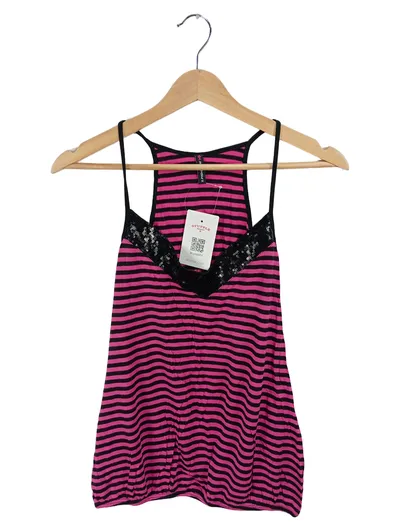 Fishbone Damen Top Shirt Pink Schwarz Gestreift Pailletten Gr. S