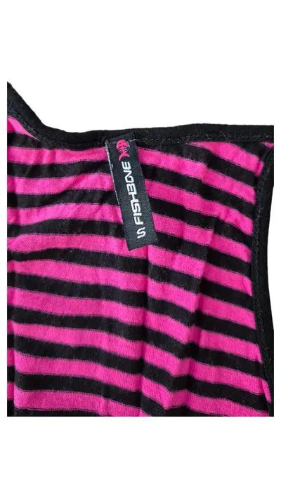 Fishbone Damen Top Shirt Pink Schwarz Gestreift Pailletten Gr. S