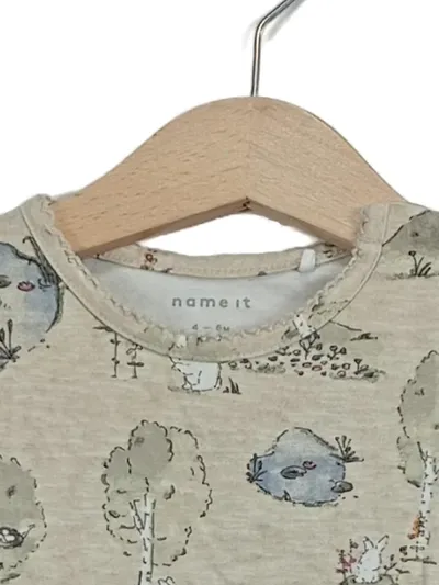 NAME IT Baby Body Langarm Tiermotiv Gr. 68 Beige Organic Cotton