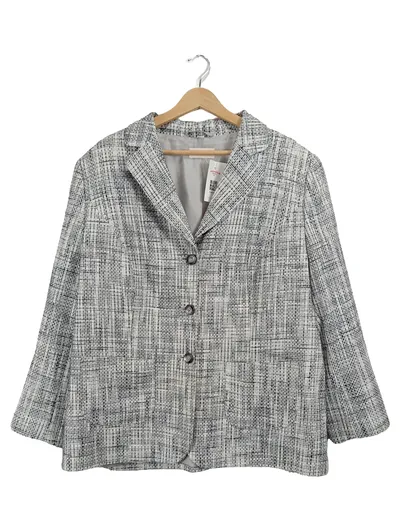 Fair Lady Damen Blazer Jacke kariert Gr. 50 Grau Tweed-Optik