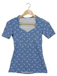 Blutsgeschwister Damen T-Shirt Vogelmuster Blau Gr. XS/34 Kurzarm 1