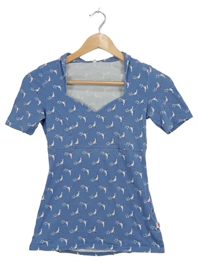 Blutsgeschwister Damen T-Shirt Vogelmuster Blau Gr. XS/34 Kurzarm