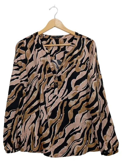 comma, Damen Bluse Gr. 38 Animal Print Langarm Modal Schwarz Braun