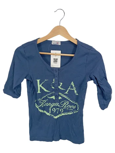 KangaROOS Langarmshirt Damen Gr. 32/34 Blau Logo-Print 1979 Casual