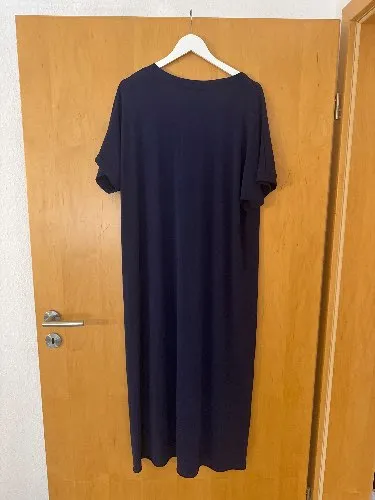 Eres Damen Maxikleid V-Ausschnitt Kurzarm Dunkelblau Gr. L