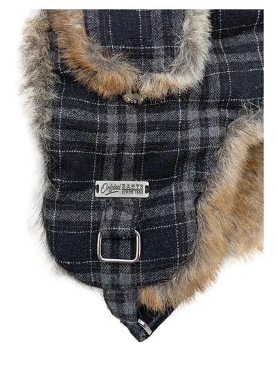 Barts Trapper Mütze Fliegerhaube Kariert Grau Kunstpelz Winter Outdoor