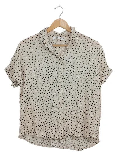 Samsøe Samsøe Damen Hemdbluse Gr. 36 Beige Polka Dot Kurzarm Viskose