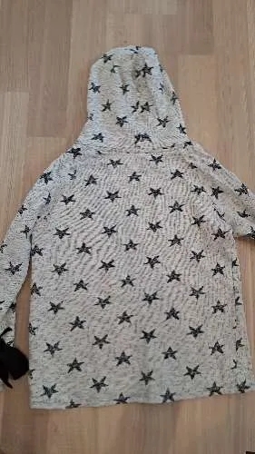 Damen Hoodie Kapuzenpullover Sterne Muster Grau Gr. 38 M Casual