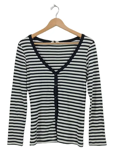 Etam Strickjacke Damen Gr. M Gestreift Schwarz Weiß Maritim Langarm