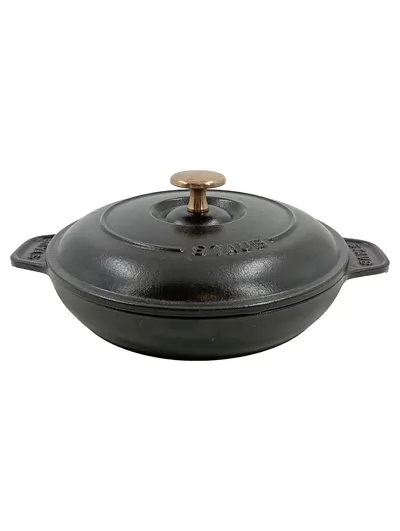 STAUB Gusseisen Bräter rund 20cm Schwarz mit Deckel Kupferknopf