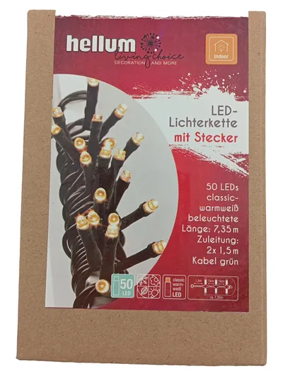 Hellum LED-Lichterkette 50 LEDs warmweiß 7,35m Stecker Indoor Weihnachten