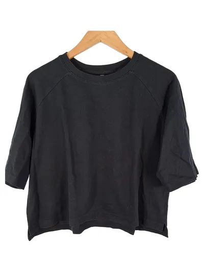 MUJI Damen Crop T-Shirt Schwarz Gr. XS Baumwolle Minimalistisch