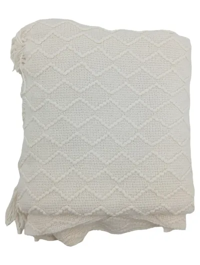 Wohndecke Beige Zickzack Muster Fransen 152x127cm Modern Couchdecke