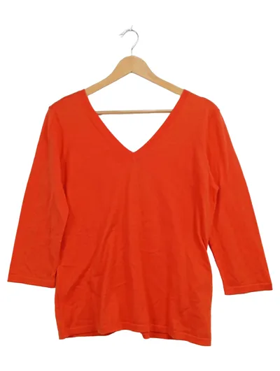 MADELEINE Damen Pullover V-Ausschnitt Gr. 40/42 Orange 3/4-Arm Baumwolle