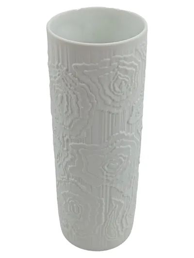 Kaiser Porzellan Vase Weiß Bisquit Relief Rosen W. Germany 21cm