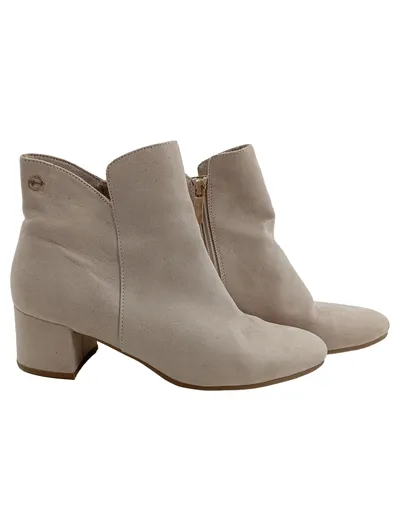Tamaris Damen Stiefelette Beige Blockabsatz Wildleder-Optik Gr. 37