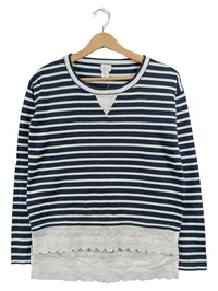 Alba Moda Damen Shirt Pullover Gr. 34 Blau Weiß Streifen Spitze Maritim 1
