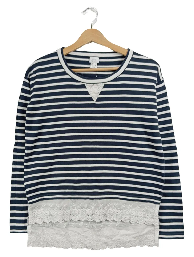 Alba Moda Damen Shirt Pullover Gr. 34 Blau Weiß Streifen Spitze Maritim 1