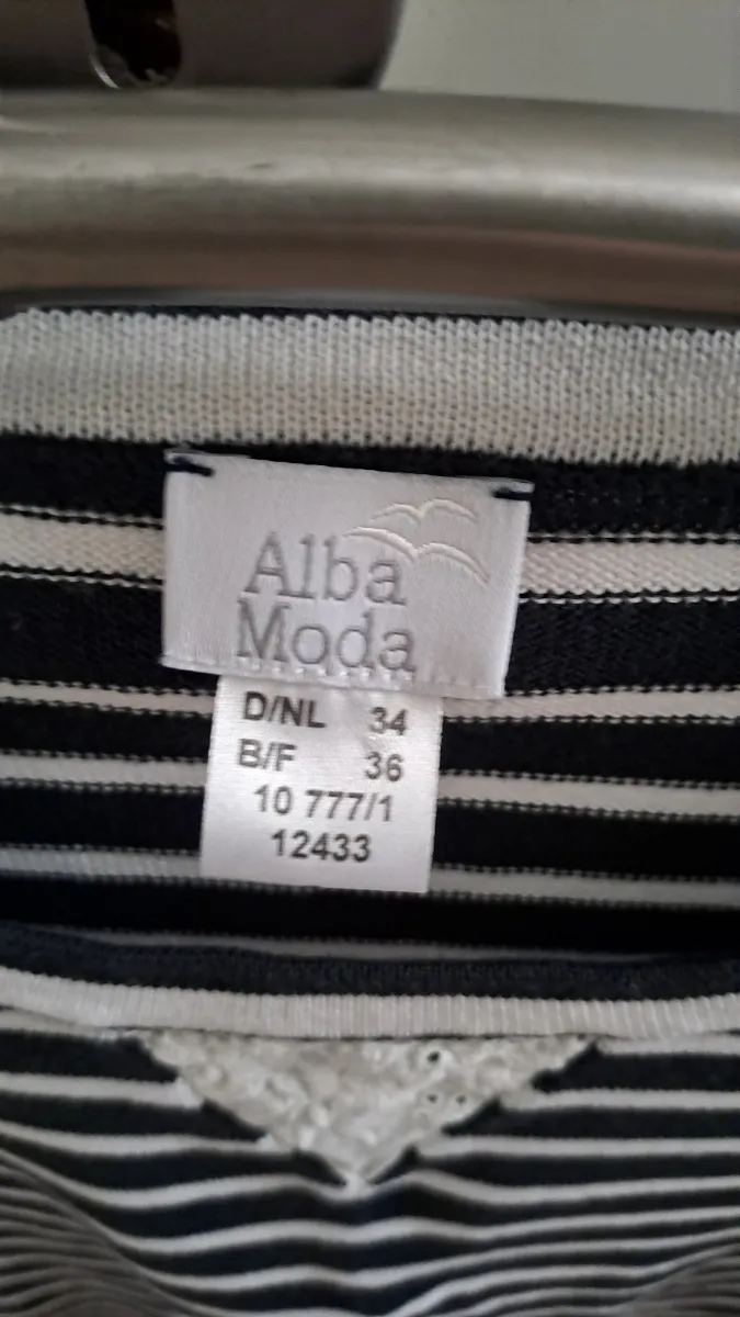 Alba Moda Damen Shirt Pullover Gr. 34 Blau Weiß Streifen Spitze Maritim 2