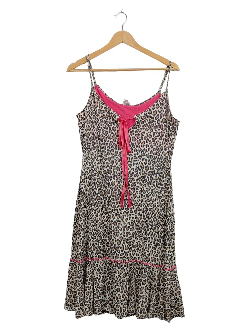 Alba Moda Damen Nachthemd Leopardenmuster Beige Gr. 42 XL Schleife 1