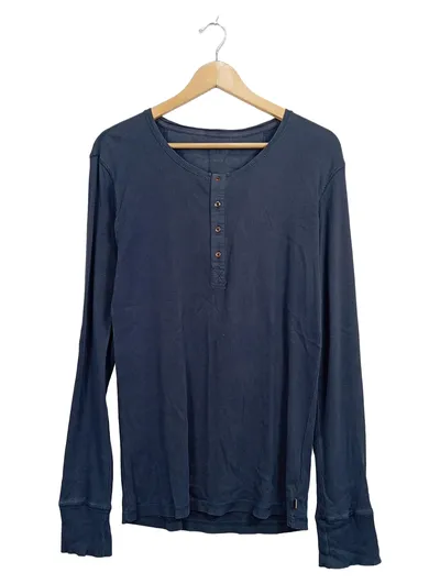 CAMPUS by Marc O'Polo Henley Langarmshirt Herren Gr. M Blau Rippstrick