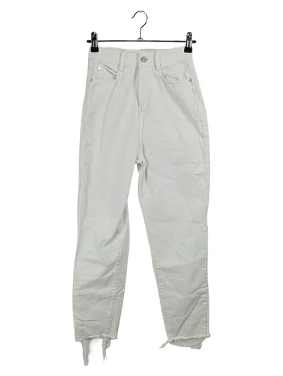 Zara Mom Jeans Damen Gr. 32 Weiß High Waist Fransen Saum