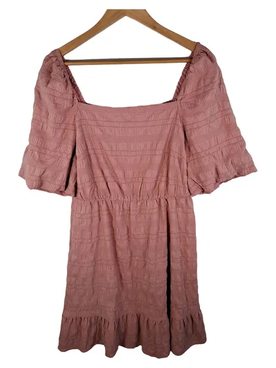 Aygill's Damen Freizeitkleid Rosa Gr. L Empirekleid Rüschen Sommer