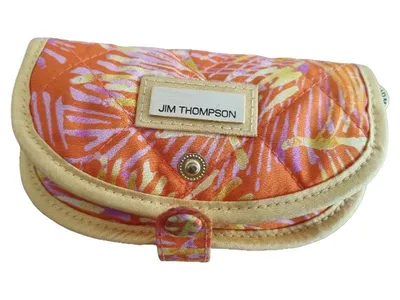 Jim Thompson Brillenetui Damen Orange Blumenmuster Quilted Stoff