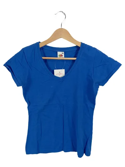 Fruit of the Loom Damen T-Shirt Lady Fit Gr. XS Blau Basic V-Neck