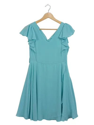 Rinascimento Damen Kleid Türkis Rüschen V-Ausschnitt Gr. XS festlich
