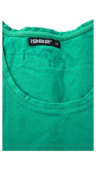 1982 Damen T-Shirt Basic Grün Gr. XS Kurzarm Rundhals