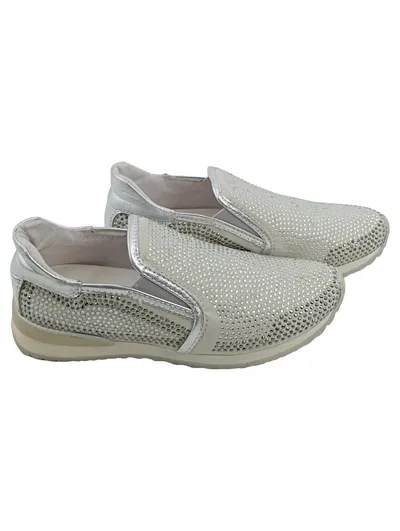 Alesya Damen Slip-On Sneaker Strassbesatz Silber Gr. 39 Glamourös