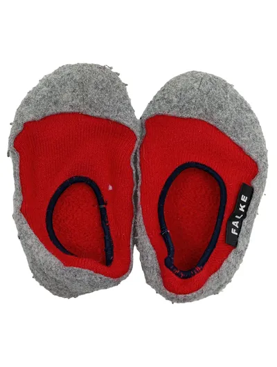 FALKE Hausschuhe Kinder Gr. 25/26 Grau Rot Wolle Warm Puschen