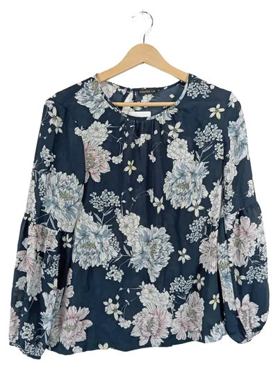 STOCKH LM Damen Bluse Gr. 36 Blau Blumenmuster Langarm Feminin