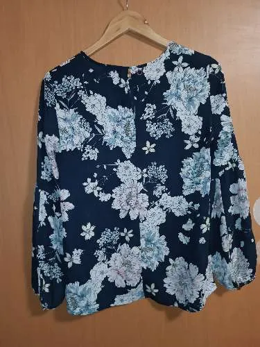 STOCKH LM Damen Bluse Gr. 36 Blau Blumenmuster Langarm Feminin