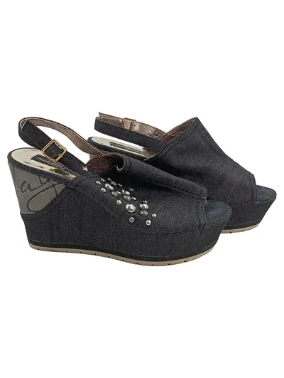 Replay Damen Sandaletten Wedge Keilabsatz Denim Schwarz Gr. 40 Nieten