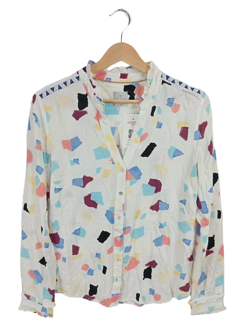 Culture Damen Bluse Langarm Mehrfarbig Muster Rüschen Gr. M 1