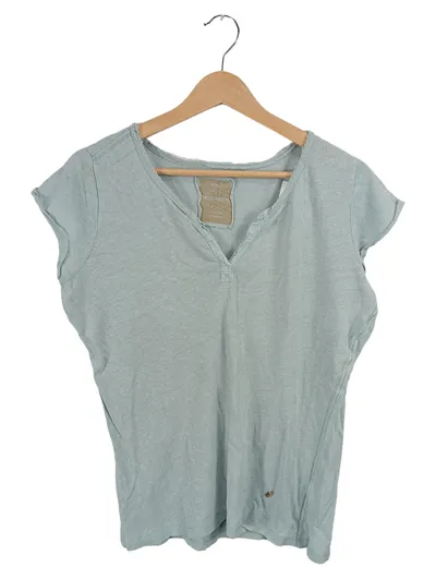 Mos Mosh Damen T-Shirt Gr. M Türkis Baumwolle Leinen V-Ausschnitt Casual