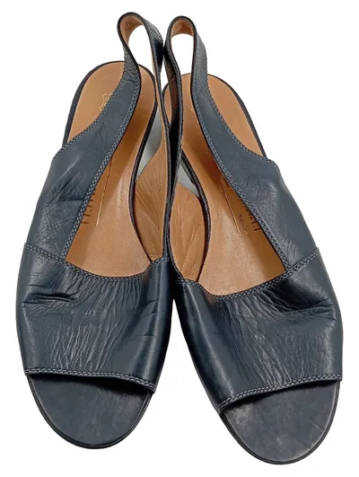 Bruno Magli Damen Slingback Sandalen Leder Blau Gr. 37 Made in Italy
