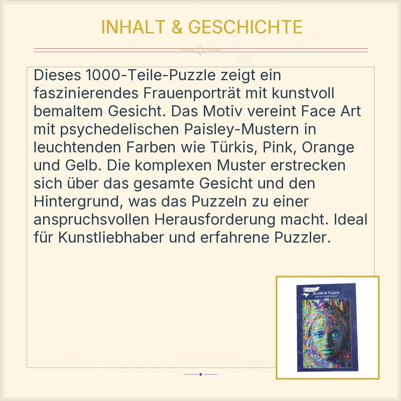 Bluebird Puzzle 1000 Teile Face Art Portrait of Woman Gesichtsbemalung 4
