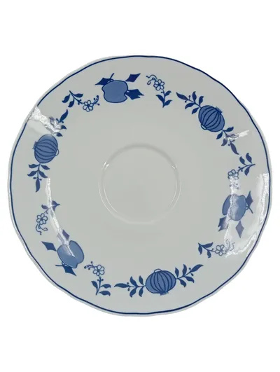 Wellco Design Krefeld Untertasse Unterteller Porzellan blau weiß Blumenmuster