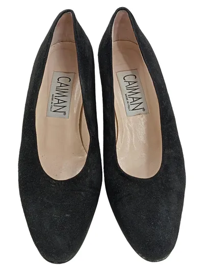 Caiman Pumps Damen Schwarz Wildleder Made in Italy Größe 37 Blockabsatz