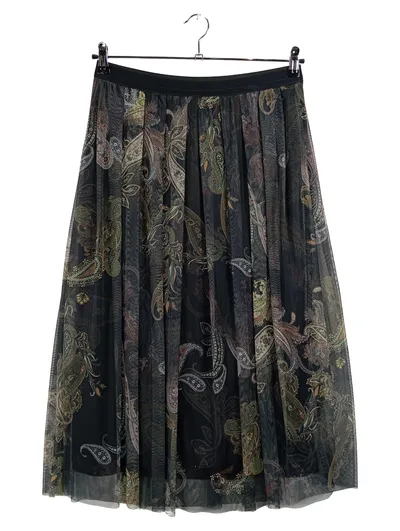 Gardeur Faltenrock Damen Gr. 38 Paisley Muster Tüll Schwarz Elegant