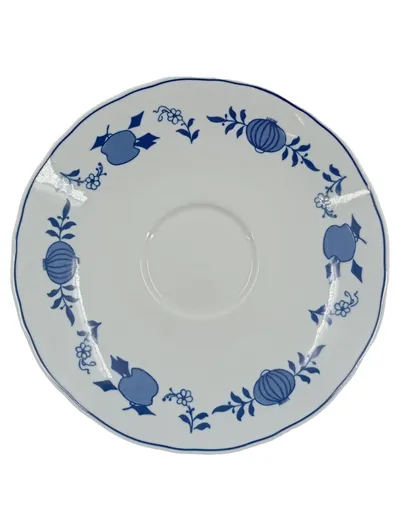 Wellco Design Krefeld Untertasse Unterteller Porzellan blau weiß Obstdekor 15cm