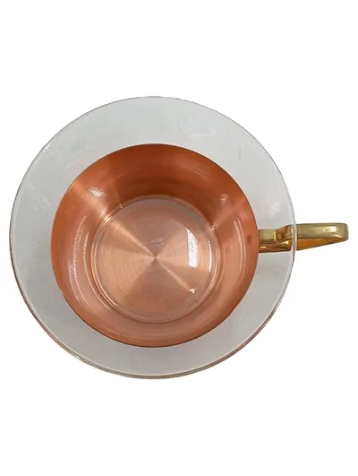 SCHOTT Jenaer Glas Kupfer Kaffeetasse Vintage Tasse mit Messinggriff