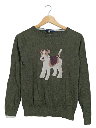 Joules Damen Pullover Hundemotiv Gr. 36 Oliv Strick Casual
