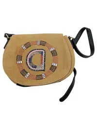 Desigual Umhängetasche Damen Beige Bohemian Ethno Perlenstickerei Crossbody 1