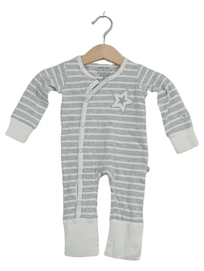 EBi & EBi NatureLine Baby Strampler Einteiler Gr. 50 Grau Gestreift Bio